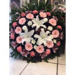 Fehér-rózsaszín vegyes álló koszorú 